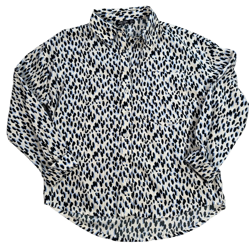 Nasty Gal Animal Print Button Down Shirt Women's Size 4 Collared Long Sleeve